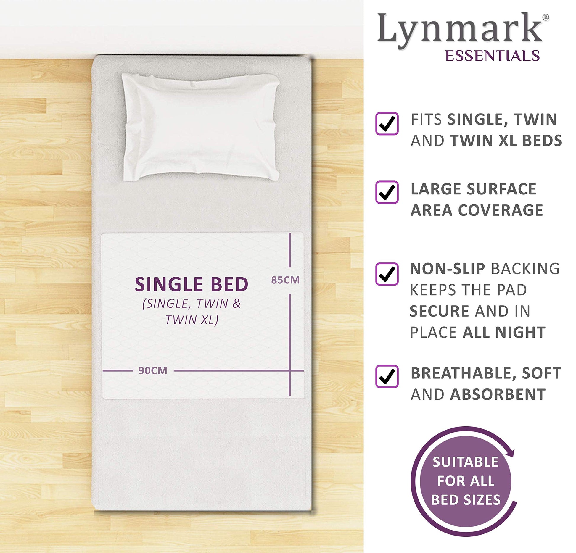 Single Size Bed Pad With Tucks - White (Available in 1 or 2 Packs) Lynmark