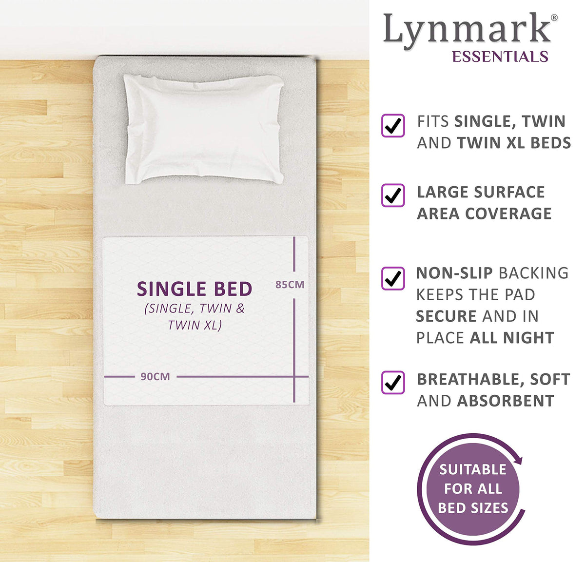Single Size Bed Pad With Tucks - White (Available in 1 or 2 Packs) Lynmark