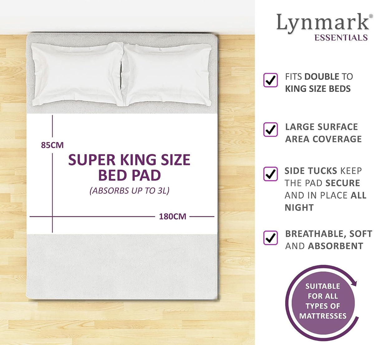 Super King Size Bed Pad With Tucks - White Lynmark
