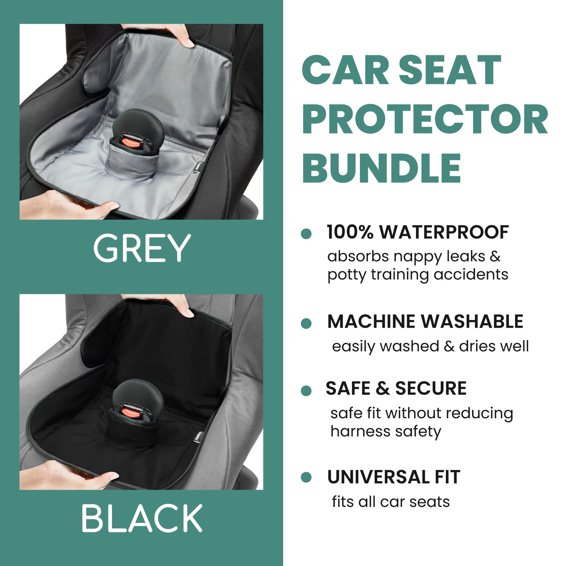 Lynmark® 2x Piddle Pads Car Seat Protector - Waterproof Soft Car Seat Liner for Potty Training Toddler and Baby - Travel-Friendly Machine Washable Mat for Spills, Nappy Leaks, Accidents - Grey & Black Lynmark
