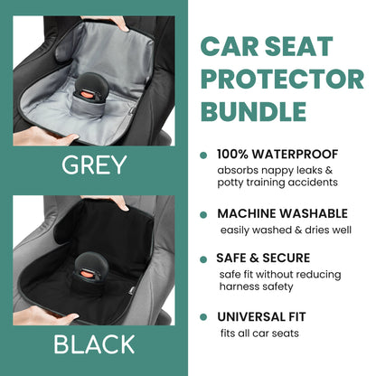 Lynmark® 2x Piddle Pads Car Seat Protector - Waterproof Soft Car Seat Liner for Potty Training Toddler and Baby - Travel-Friendly Machine Washable Mat for Spills, Nappy Leaks, Accidents - Grey & Black Lynmark