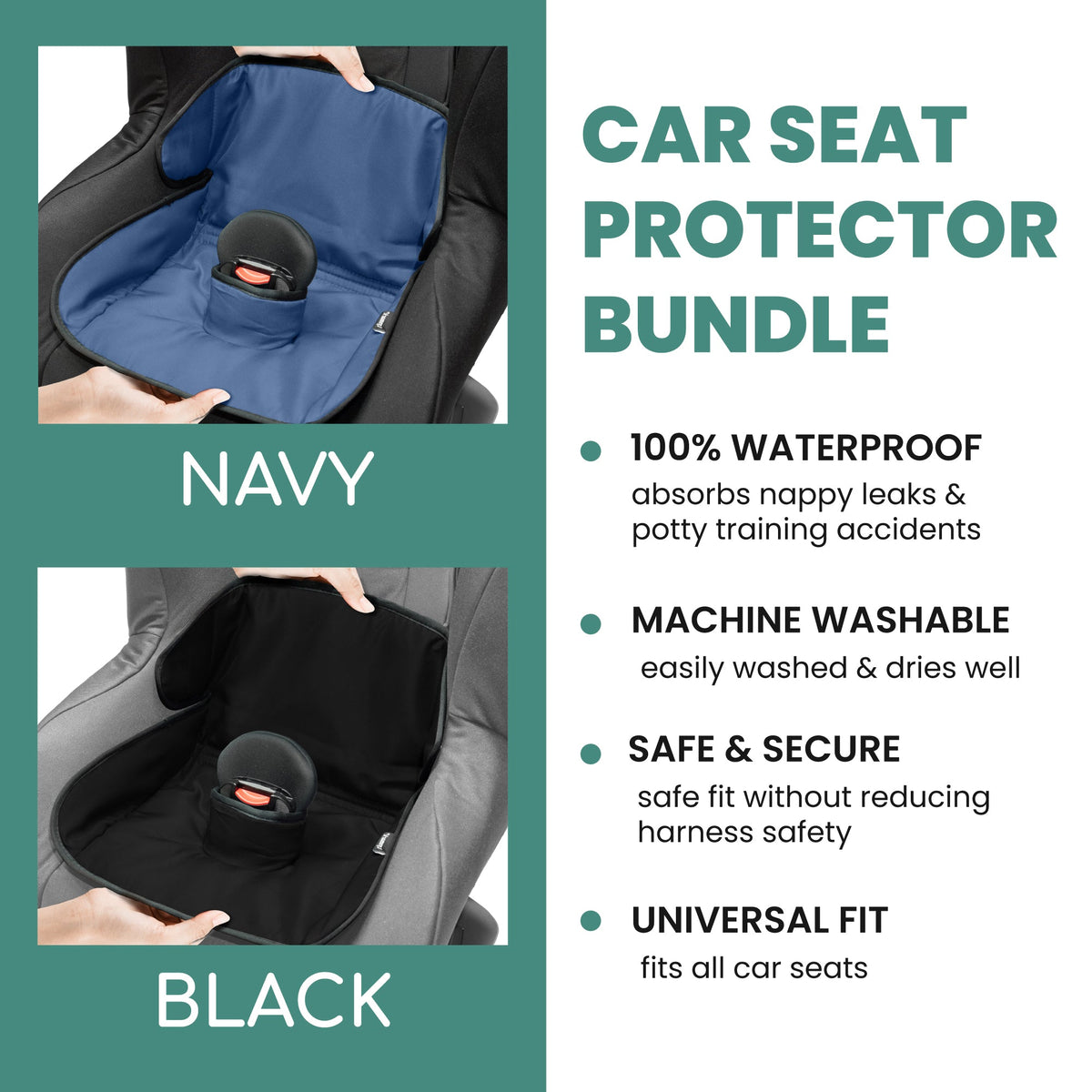 Lynmark® 2X Piddle Pads Car Seat Protector - Waterproof Soft Car Seat Liner for Potty Training Toddler and Baby - Travel-Friendly Machine Washable Mat for Spills, Nappy Leaks, Accidents- Navy & Black Lynmark