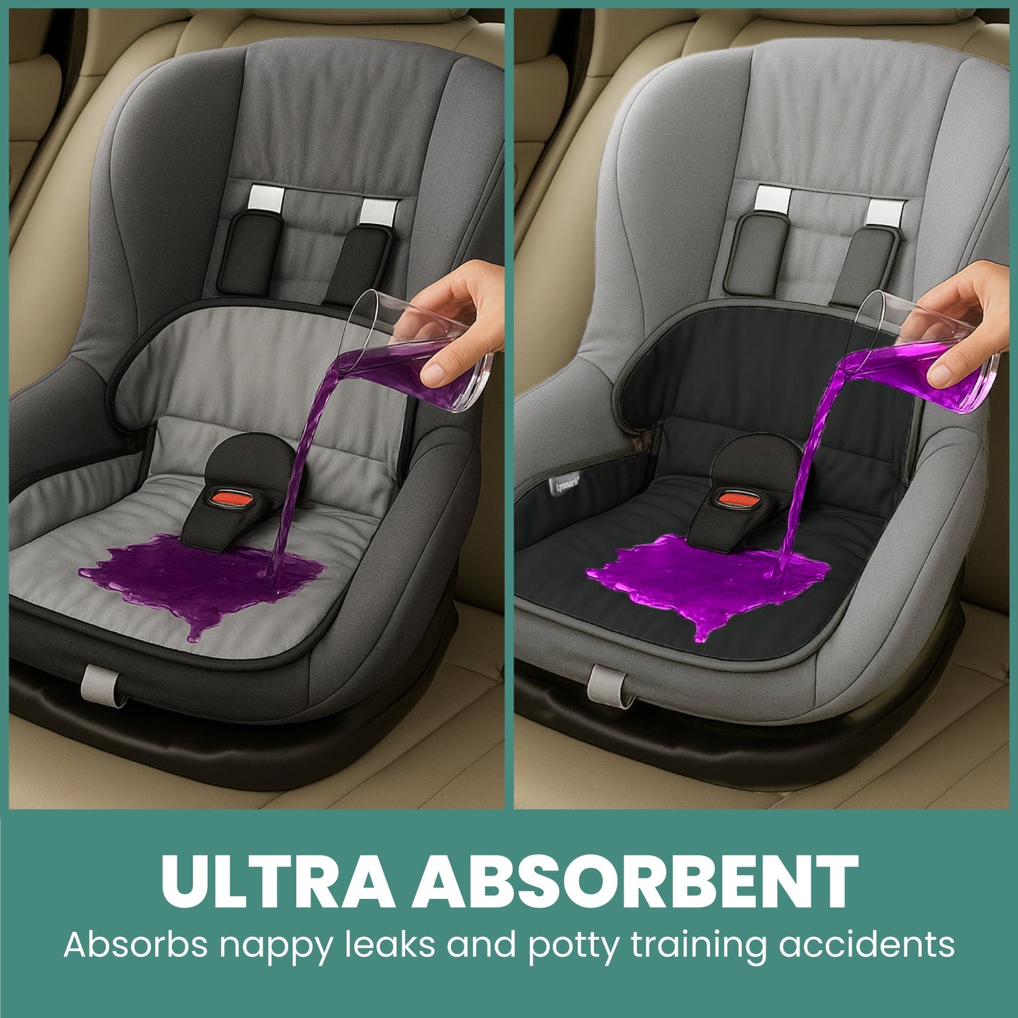 Lynmark® 2x Piddle Pads Car Seat Protector - Waterproof Soft Car Seat Liner for Potty Training Toddler and Baby - Travel-Friendly Machine Washable Mat for Spills, Nappy Leaks, Accidents - Grey & Black Lynmark